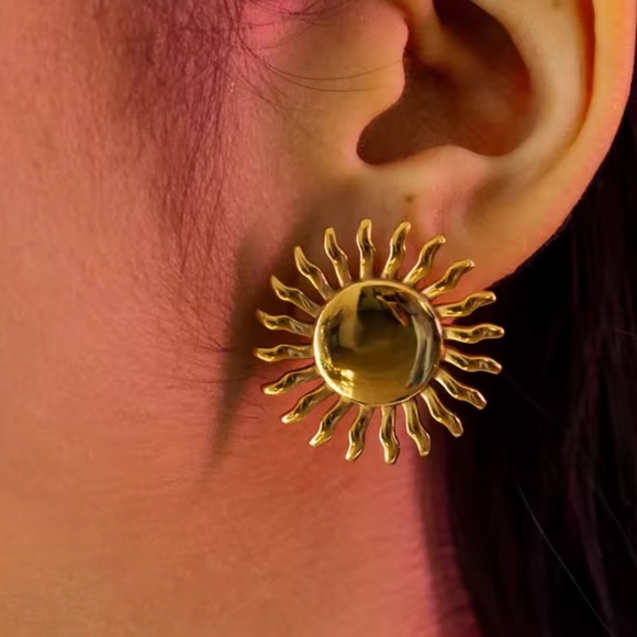 Sunburst 18K Gold Stainless Steel Waterproof Earrings - Picture 1 of 4